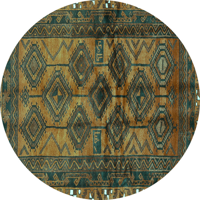 Round Persian Turquoise Traditional Rug, tr2802turq