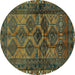 Round Persian Turquoise Traditional Rug, tr2802turq