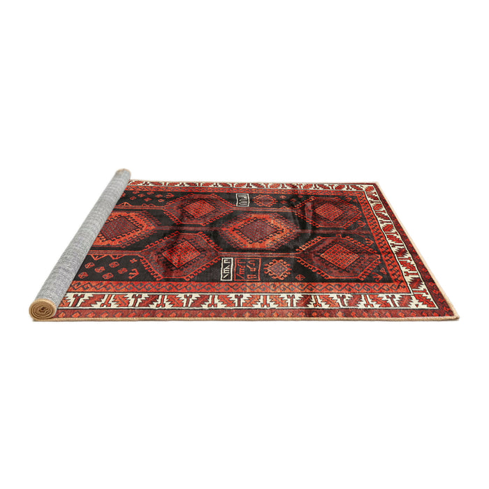 Sideview of Machine Washable Traditional Dark Gold Brown Rug, wshtr2803