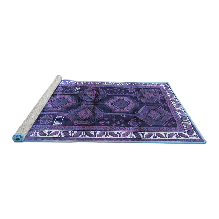 Sideview of Machine Washable Persian Blue Traditional Rug, wshtr2803blu