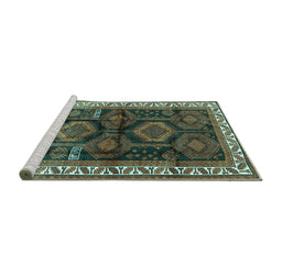 Sideview of Machine Washable Persian Turquoise Traditional Area Rugs, wshtr2803turq