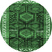 Round Machine Washable Persian Emerald Green Traditional Area Rugs, wshtr2803emgrn