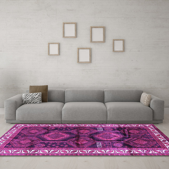 Machine Washable Persian Purple Traditional Area Rugs in a Living Room, wshtr2803pur