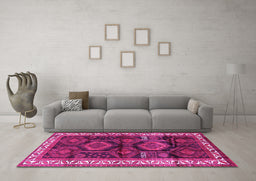 Machine Washable Persian Pink Traditional Rug in a Living Room, wshtr2803pnk