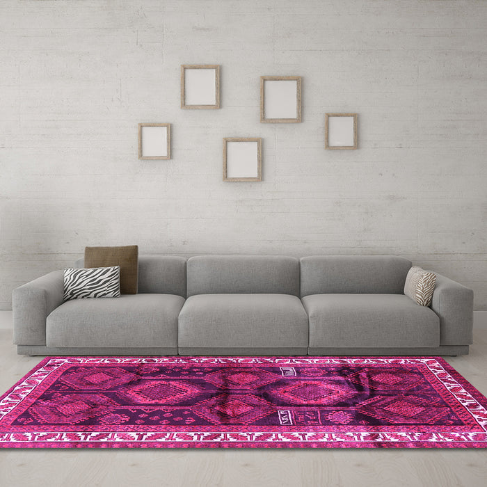 Machine Washable Persian Pink Traditional Rug in a Living Room, wshtr2803pnk