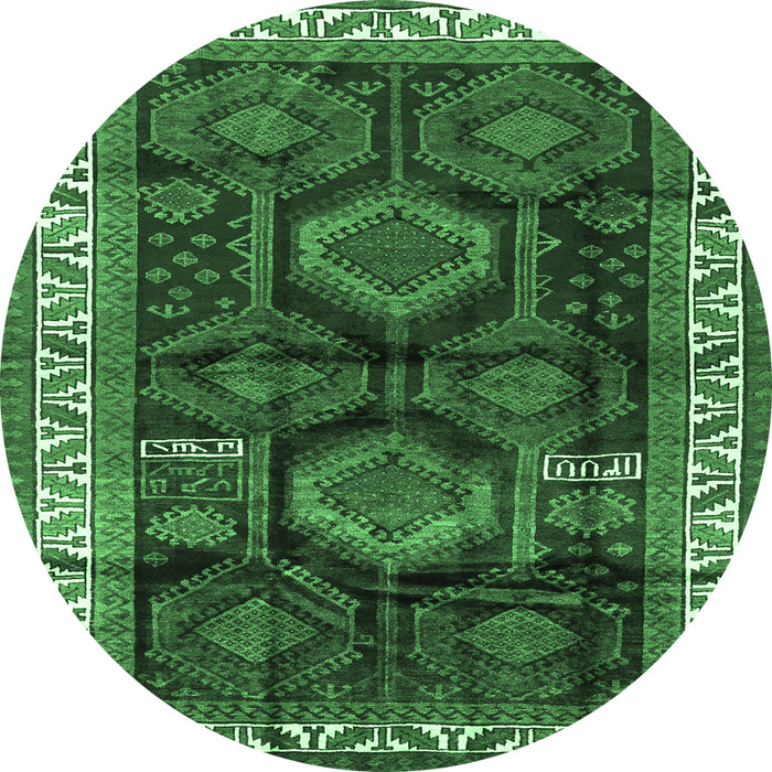 Round Persian Emerald Green Traditional Rug, tr2803emgrn