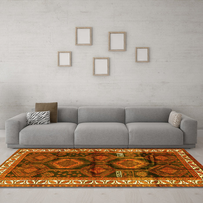 Machine Washable Persian Yellow Traditional Rug in a Living Room, wshtr2803yw