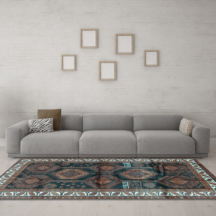 Machine Washable Persian Light Blue Traditional Rug in a Living Room, wshtr2803lblu