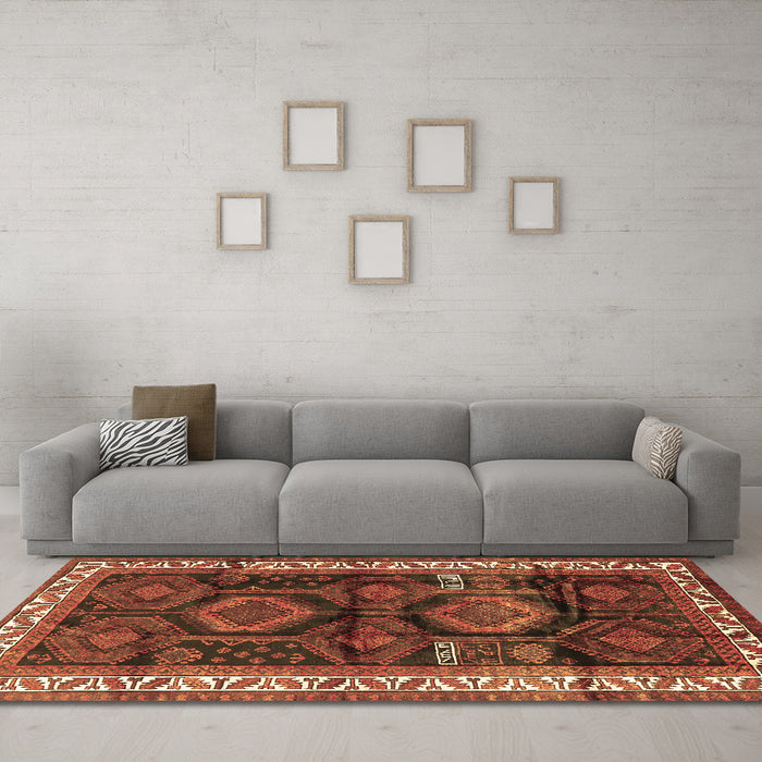 Machine Washable Persian Brown Traditional Rug in a Living Room,, wshtr2803brn