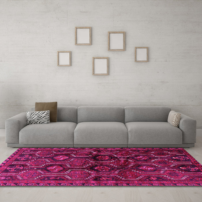 Machine Washable Persian Pink Traditional Rug in a Living Room, wshtr2804pnk