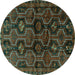 Round Machine Washable Persian Turquoise Traditional Area Rugs, wshtr2804turq