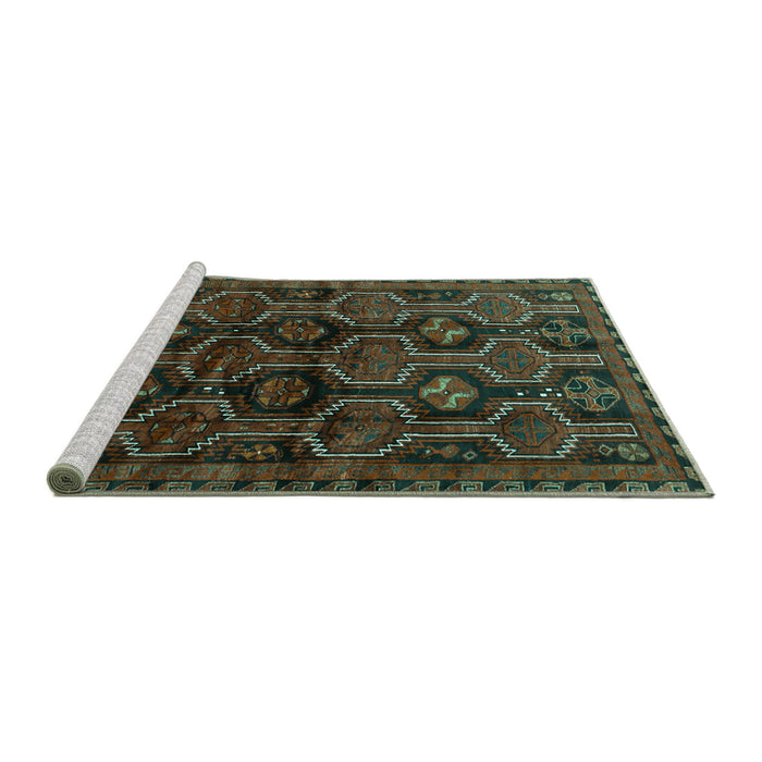 Sideview of Machine Washable Persian Turquoise Traditional Area Rugs, wshtr2804turq