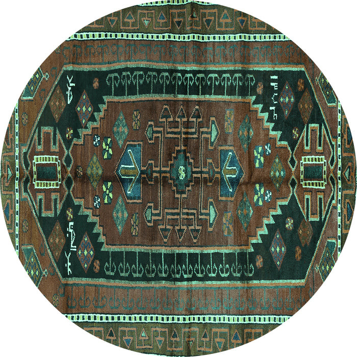 Round Persian Turquoise Traditional Rug, tr2805turq