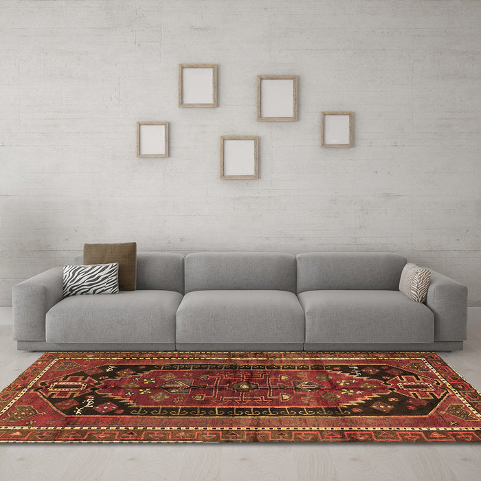 Machine Washable Persian Brown Traditional Rug in a Living Room,, wshtr2805brn