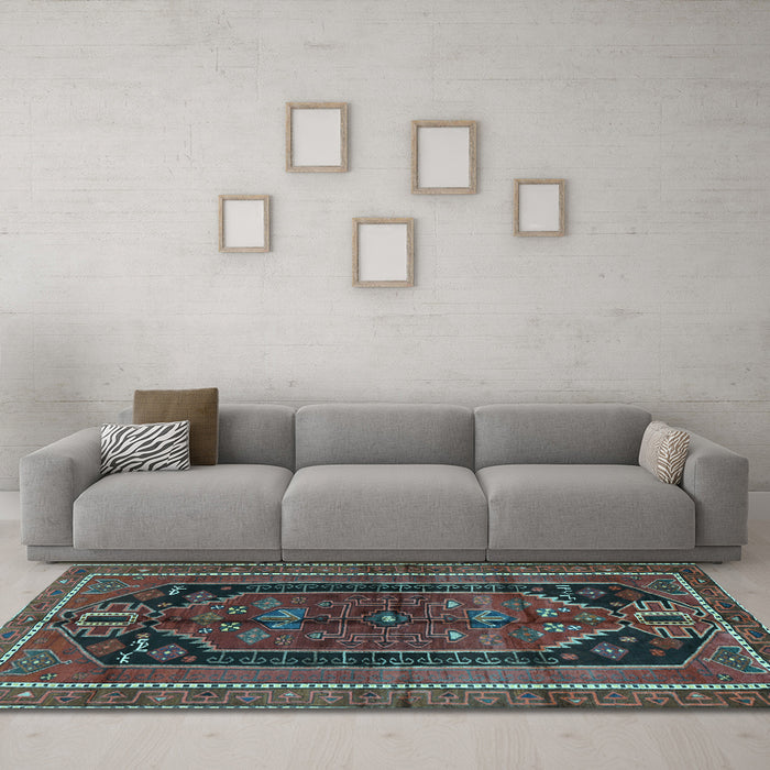 Machine Washable Persian Light Blue Traditional Rug in a Living Room, wshtr2805lblu