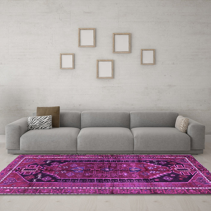 Machine Washable Persian Purple Traditional Area Rugs in a Living Room, wshtr2805pur