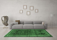 Machine Washable Persian Emerald Green Traditional Rug, wshtr2805emgrn