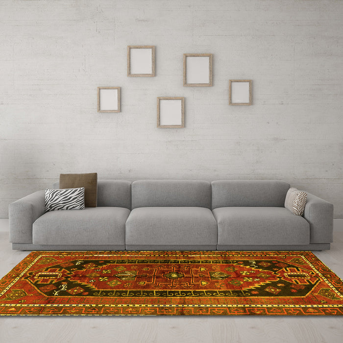 Machine Washable Persian Yellow Traditional Rug in a Living Room, wshtr2805yw