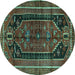 Round Machine Washable Persian Turquoise Traditional Area Rugs, wshtr2805turq