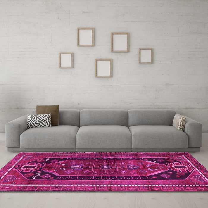 Machine Washable Persian Pink Traditional Rug in a Living Room, wshtr2805pnk
