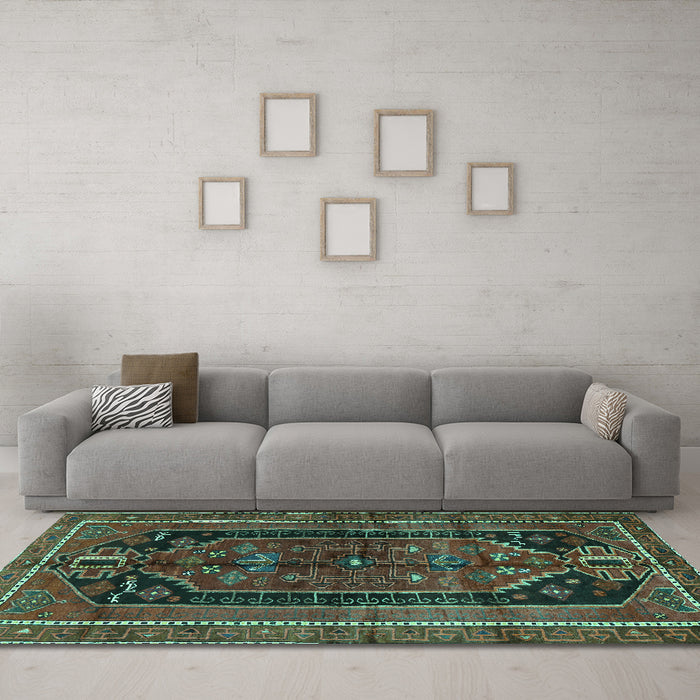 Machine Washable Persian Turquoise Traditional Area Rugs in a Living Room,, wshtr2805turq