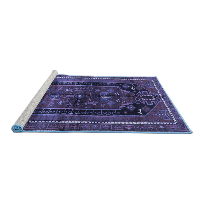 Sideview of Machine Washable Persian Blue Traditional Rug, wshtr2805blu