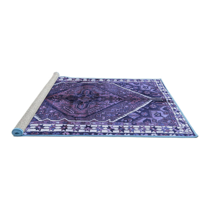Sideview of Machine Washable Persian Blue Traditional Rug, wshtr2806blu
