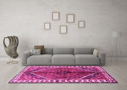 Machine Washable Persian Pink Traditional Rug in a Living Room, wshtr2806pnk
