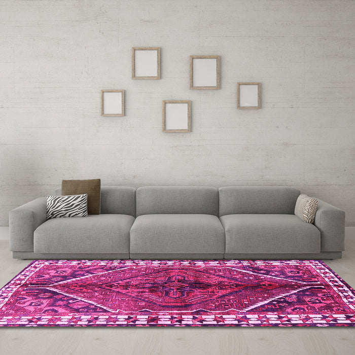 Machine Washable Persian Pink Traditional Rug in a Living Room, wshtr2806pnk