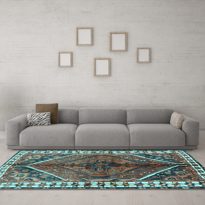 Machine Washable Persian Light Blue Traditional Rug in a Living Room, wshtr2806lblu