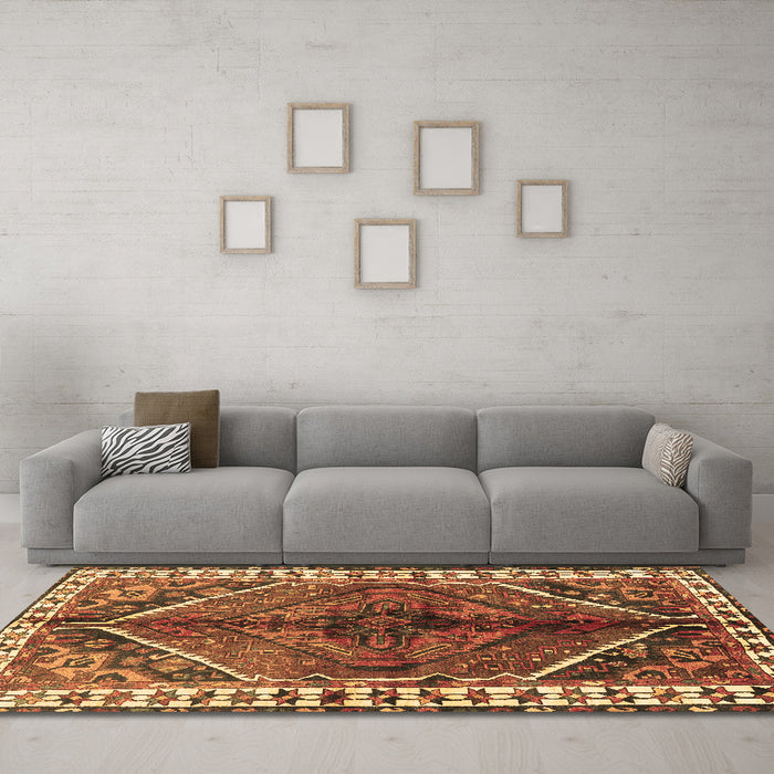 Machine Washable Persian Brown Traditional Rug in a Living Room,, wshtr2806brn