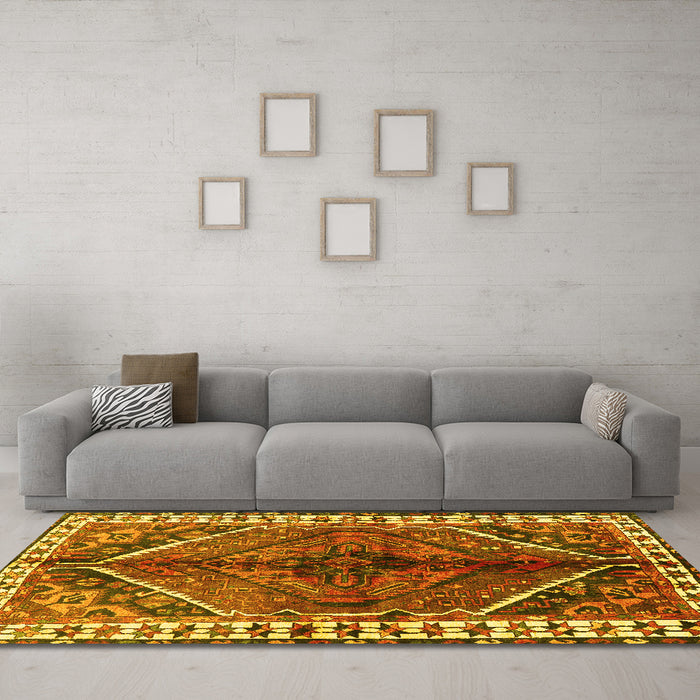 Machine Washable Persian Yellow Traditional Rug in a Living Room, wshtr2806yw