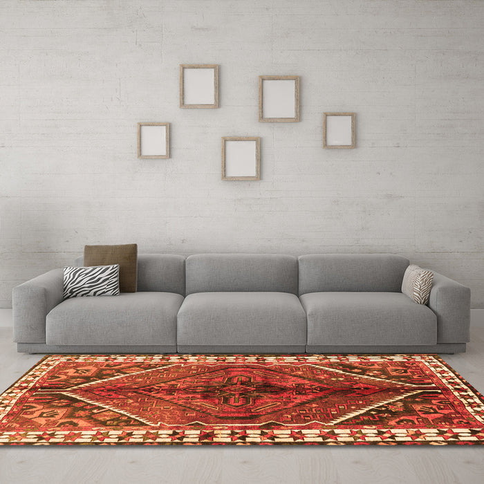 Machine Washable Persian Orange Traditional Area Rugs in a Living Room, wshtr2806org