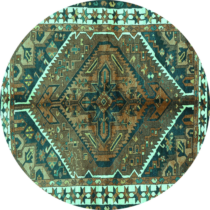 Round Persian Turquoise Traditional Rug, tr2806turq