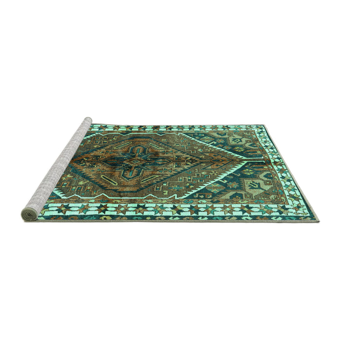 Sideview of Machine Washable Persian Turquoise Traditional Area Rugs, wshtr2806turq