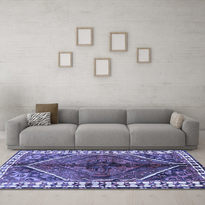 Machine Washable Persian Blue Traditional Rug in a Living Room, wshtr2806blu