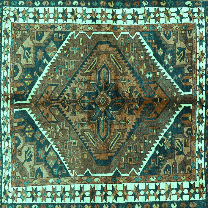 Square Machine Washable Persian Turquoise Traditional Area Rugs, wshtr2806turq