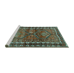 Sideview of Machine Washable Persian Turquoise Traditional Area Rugs, wshtr2807turq