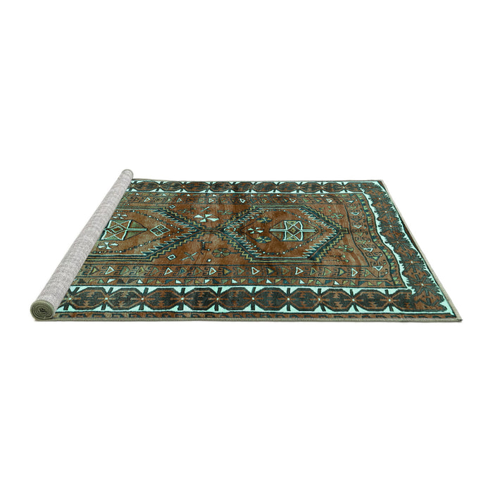 Sideview of Machine Washable Persian Turquoise Traditional Area Rugs, wshtr2807turq