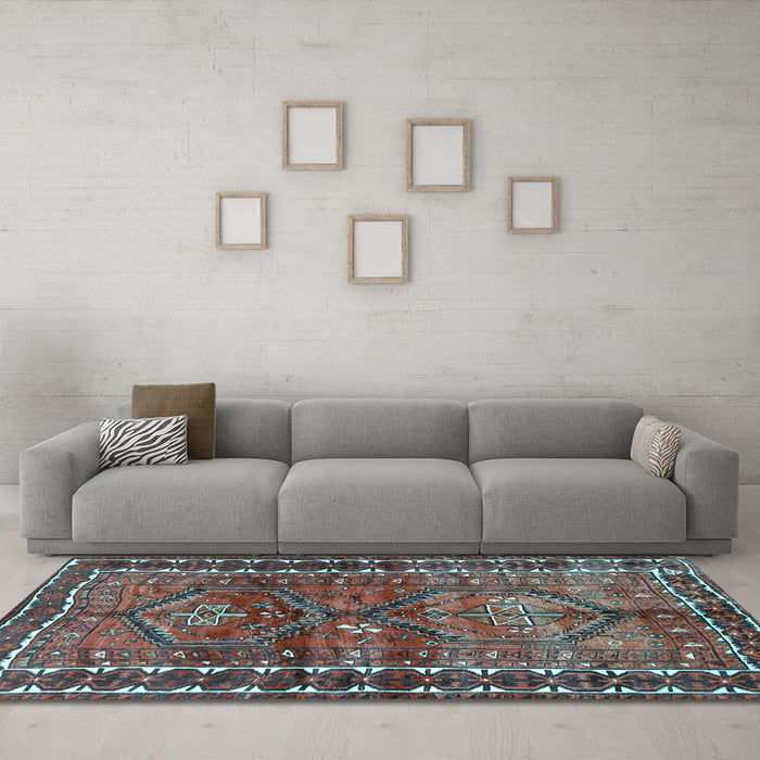 Machine Washable Persian Light Blue Traditional Rug in a Living Room, wshtr2807lblu