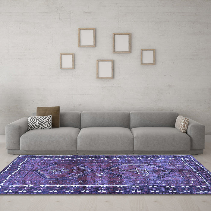 Machine Washable Persian Blue Traditional Rug in a Living Room, wshtr2807blu