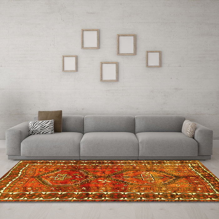 Machine Washable Persian Yellow Traditional Rug in a Living Room, wshtr2807yw