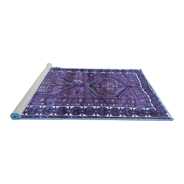 Sideview of Machine Washable Persian Blue Traditional Rug, wshtr2807blu