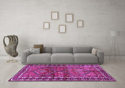 Machine Washable Persian Purple Traditional Area Rugs in a Living Room, wshtr2807pur