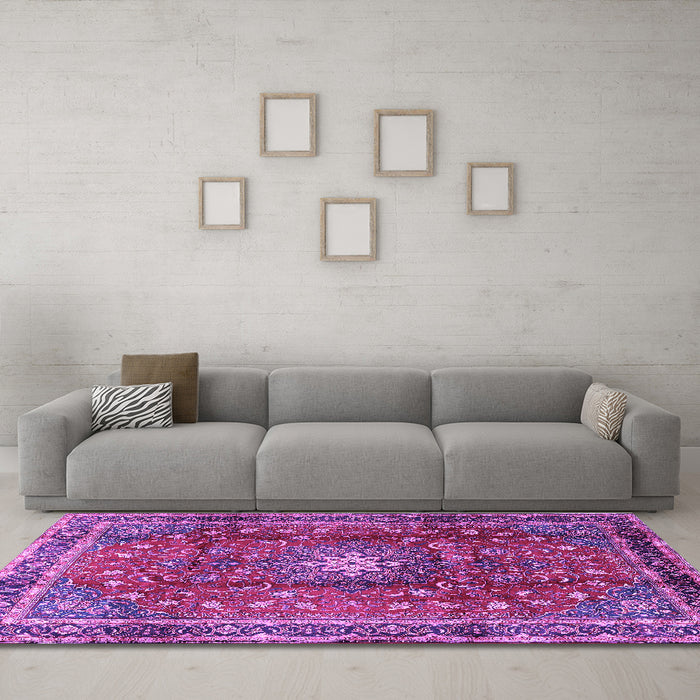 Machine Washable Persian Purple Traditional Area Rugs in a Living Room, wshtr2808pur