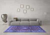 Machine Washable Persian Blue Traditional Rug, wshtr2808blu