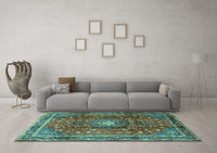 Machine Washable Persian Turquoise Traditional Rug, wshtr2808turq