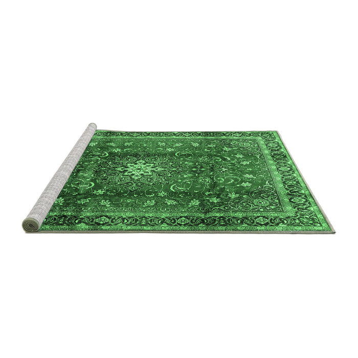 Sideview of Machine Washable Persian Emerald Green Traditional Area Rugs, wshtr2808emgrn