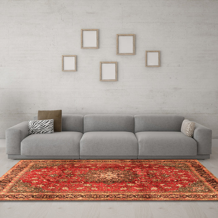 Machine Washable Persian Orange Traditional Area Rugs in a Living Room, wshtr2808org