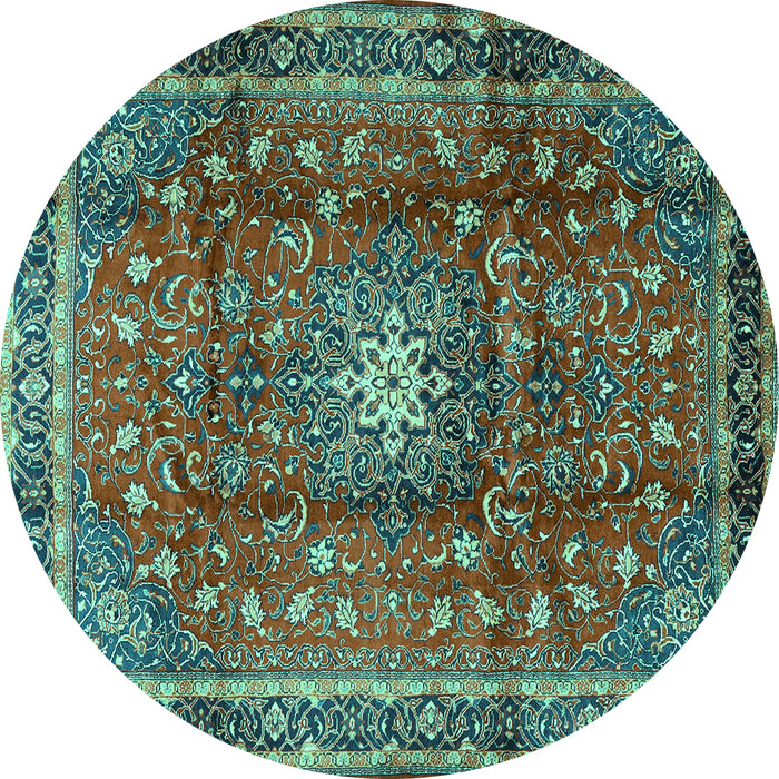 Round Persian Turquoise Traditional Rug, tr2808turq